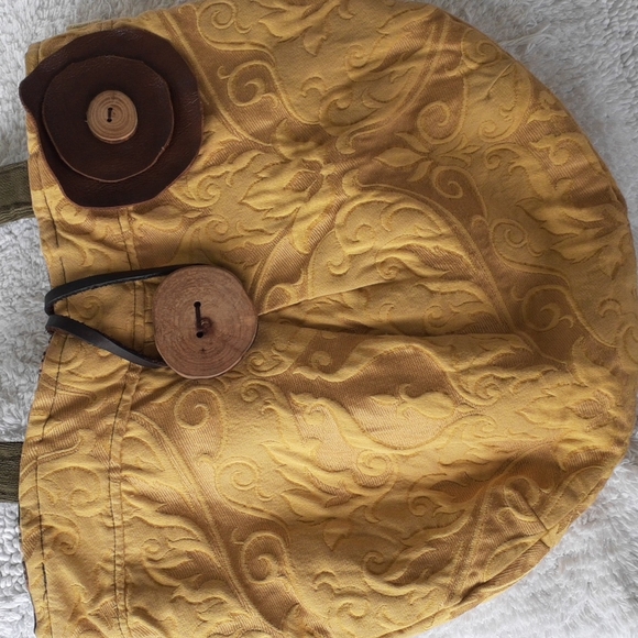 Boho bag Golden fabric wooden button - Picture 4 of 6